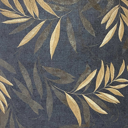 Luxury Leaf Navy Champagne sw6 Wallpaper