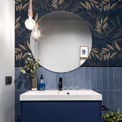 Luxury Leaf Navy Champagne sw6 Wallpaper