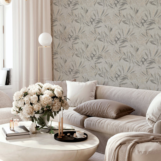 Luxury Leaf Soft Silver sw6 Wallpaper