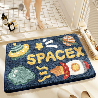 Cartoon Rocket Bathroom Floor Mat