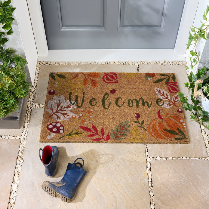 My Mat Printed Coir Autumnal Welcome - handmade