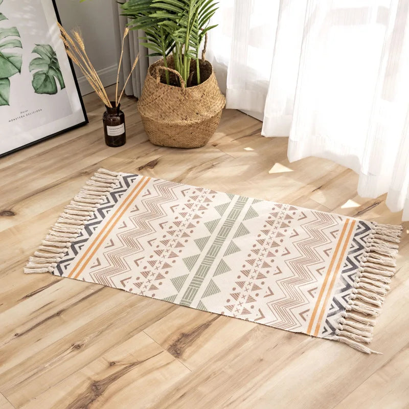 Nordic Geometric Cotton Rug - handmade