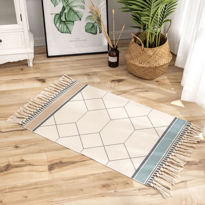 Nordic Geometric Cotton Rug - handmade