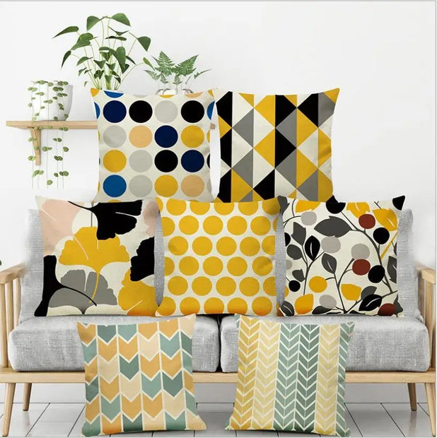 Nordic Yellow Geometric Cushion Cover Circle Pattern, Home Decor