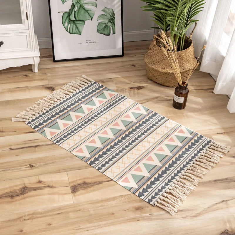 Nordic Geometric Cotton Rug - handmade