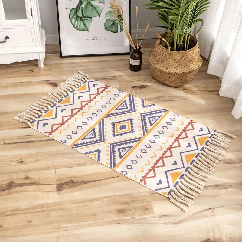 Nordic Geometric Cotton Rug - handmade