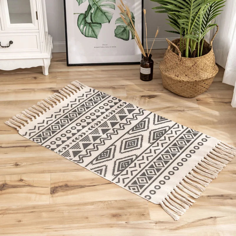 Nordic Geometric Cotton Rug - handmade