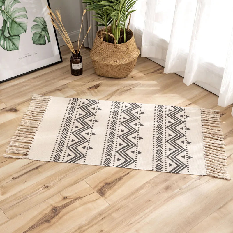 Nordic Geometric Cotton Rug - handmade