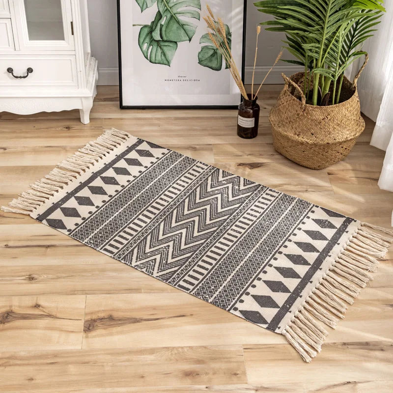 Nordic Geometric Cotton Rug - handmade