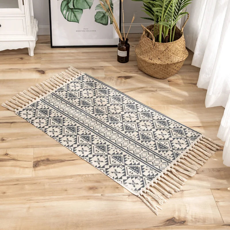 Nordic Geometric Cotton Rug - handmade
