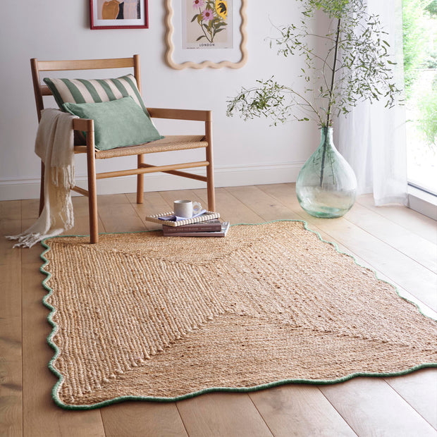 Origins Jute Scalloped Edge Green Rug - handmade