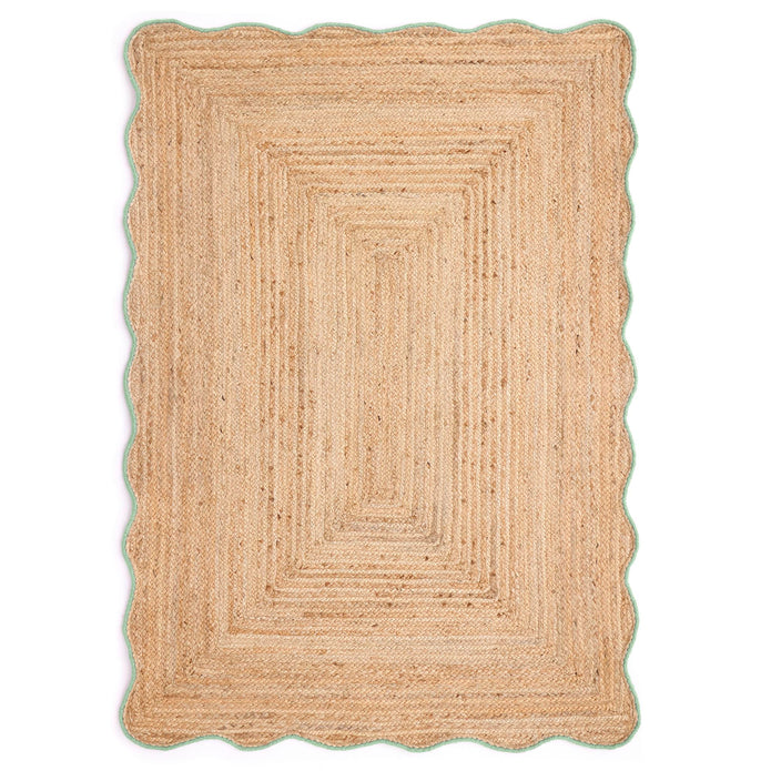 Origins Jute Scalloped Edge Green Rug - handmade