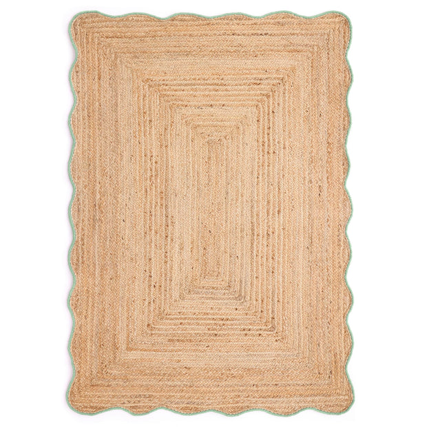 Origins Jute Scalloped Edge Green Rug - handmade