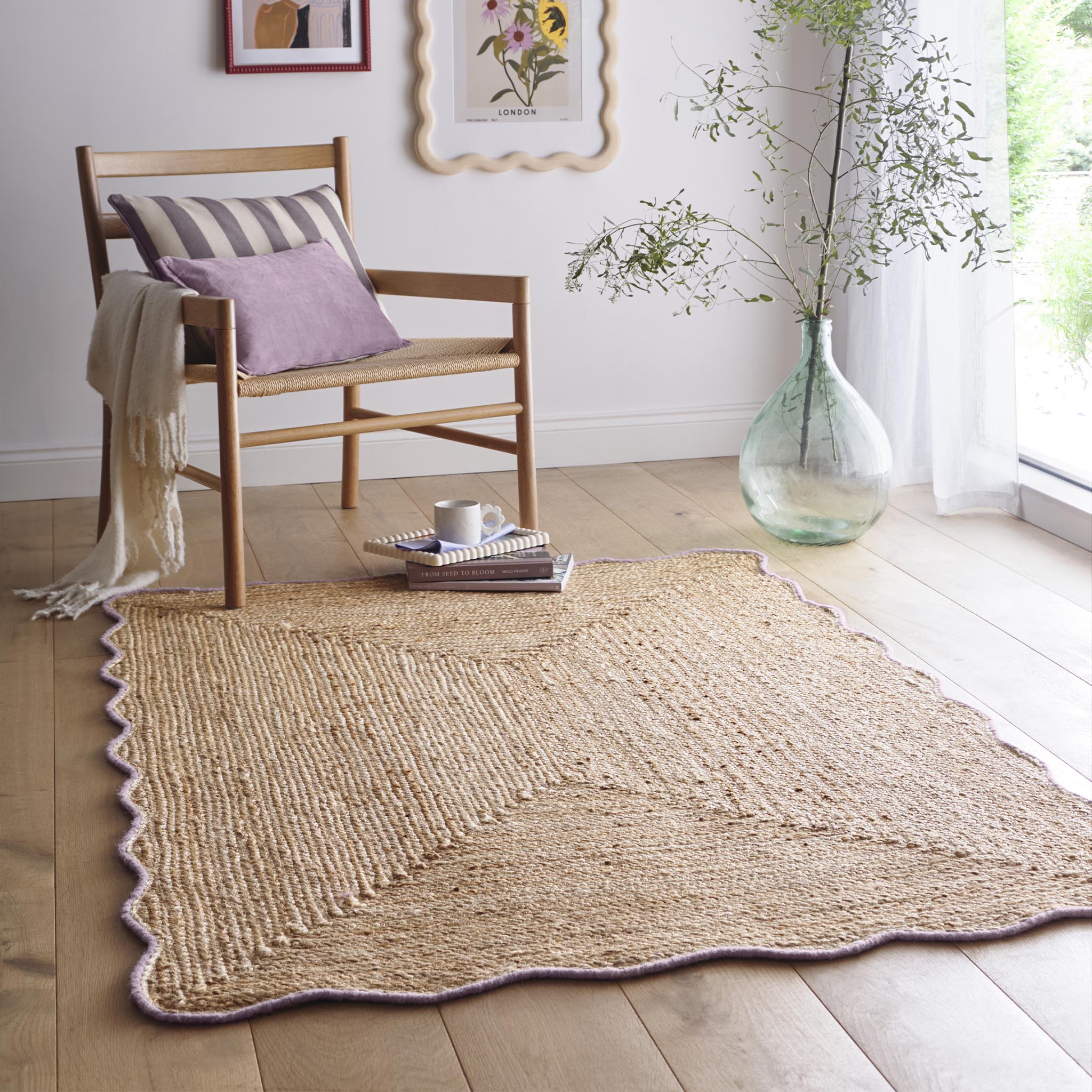Origins Jute Scalloped Edge Lilac Rug - handmade