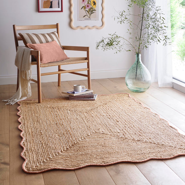 Origins Jute Scalloped Edge Peach Rug - handmade
