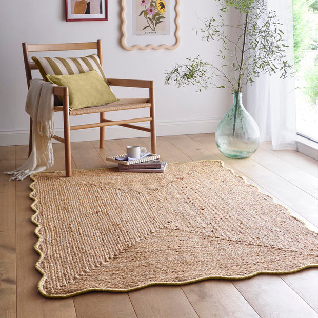 Origins Jute Scalloped Edge Yellow Rug - handmade