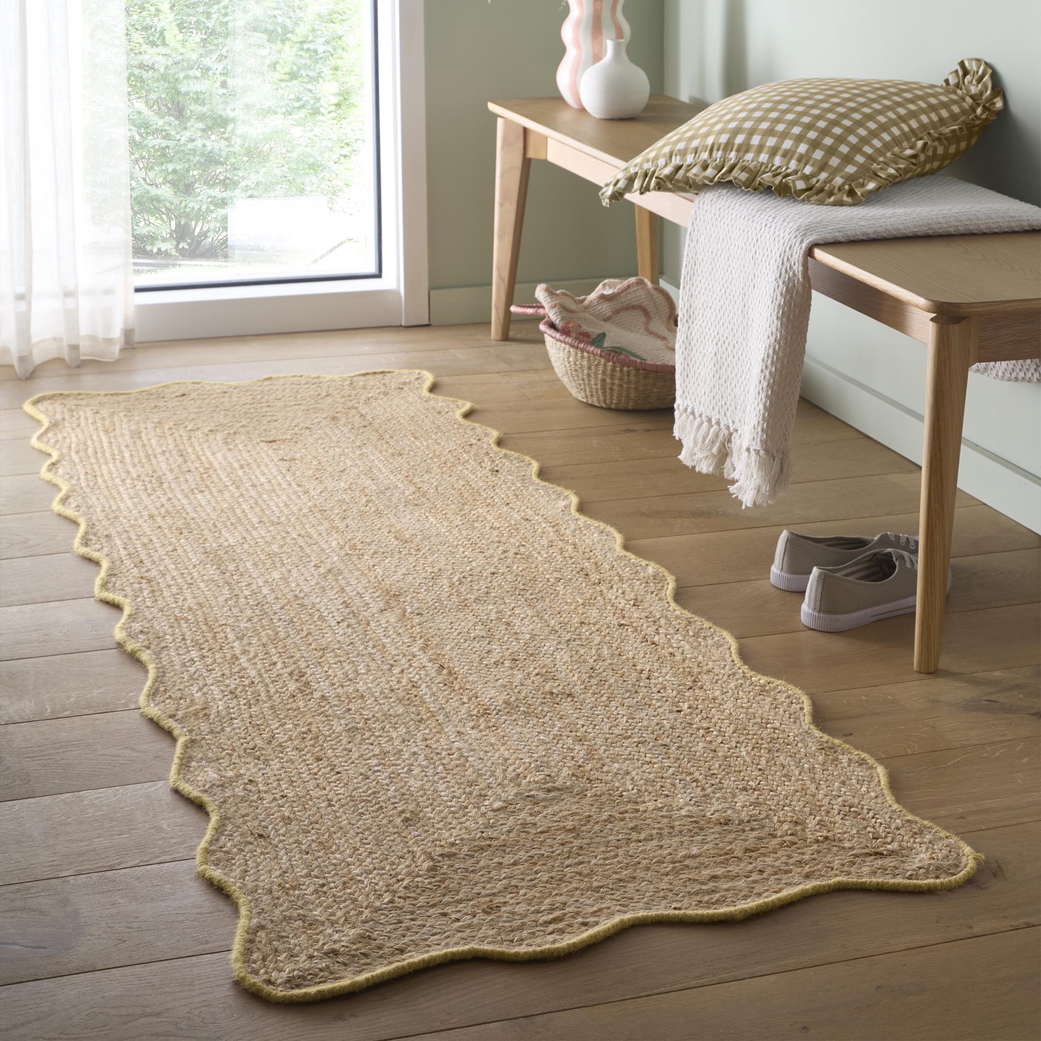 Origins Jute Scalloped Edge Yellow Rug - handmade