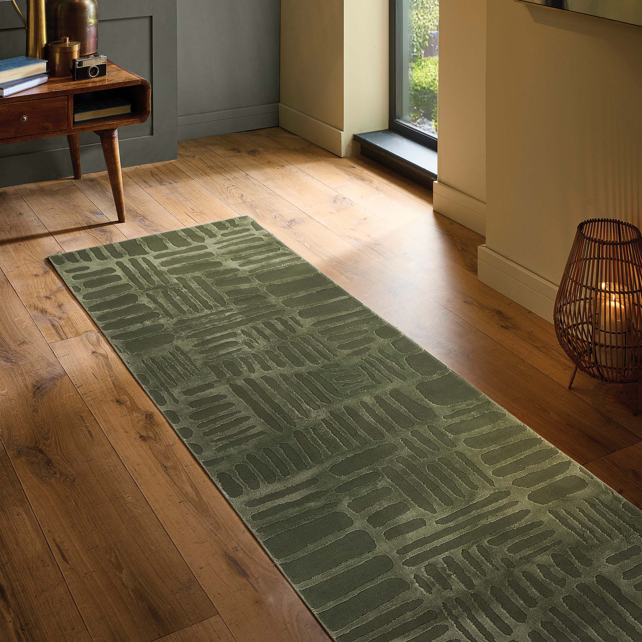 Origins Pathway Green Rug - handmade