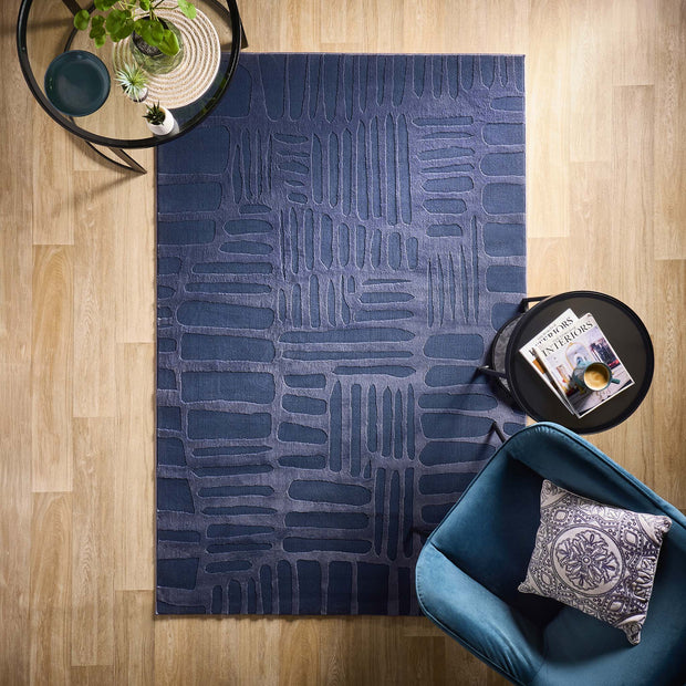 Origins Pathway Navy Rug - handmade