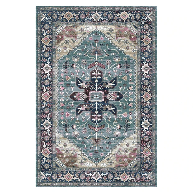 VIKAMA Retro Boho Faux Wool Carpet - Vintage Bohemian Area Rug for Sofa, Bedroom & Bedside Durable Non-Slip Floor Mat Home Decor