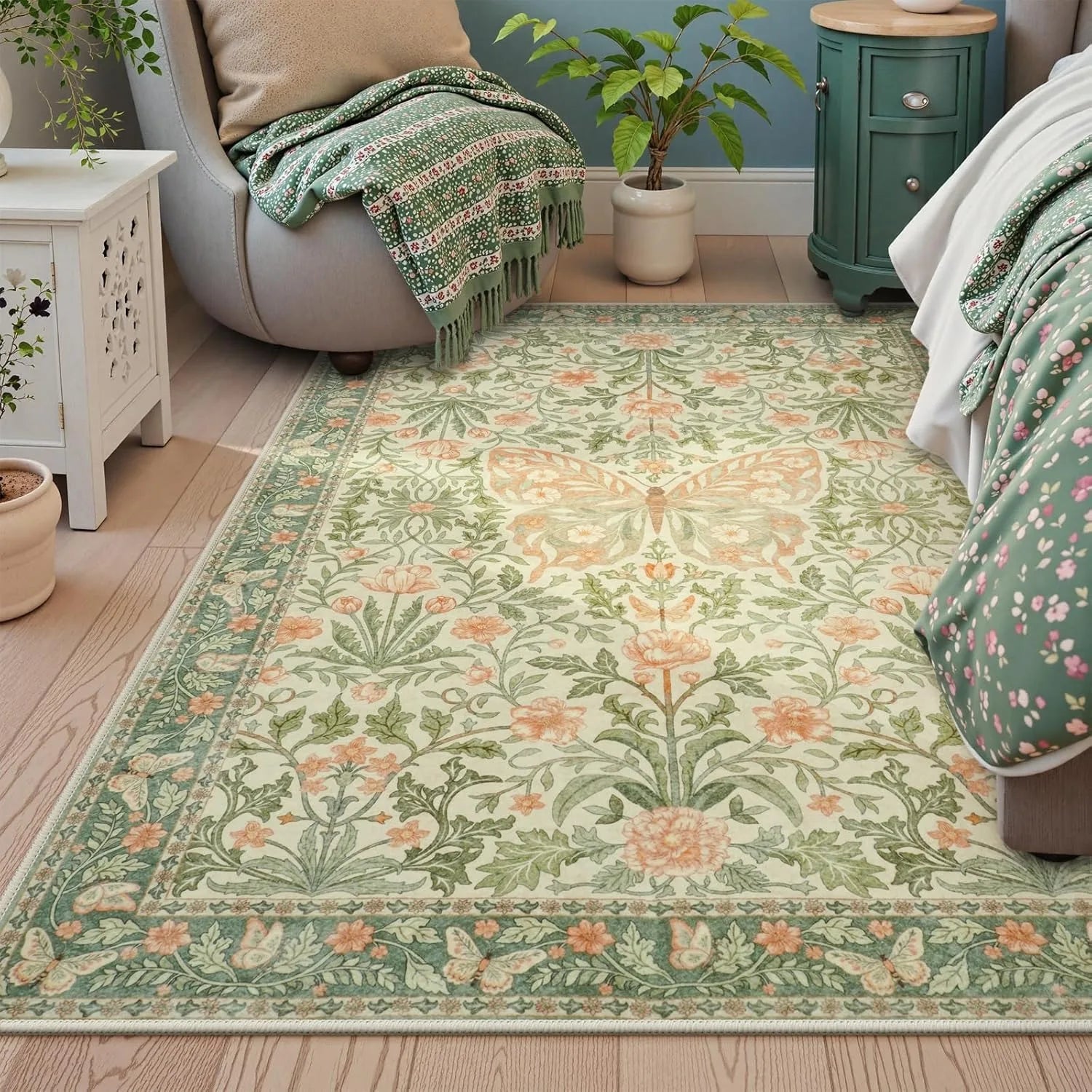 Floral Butterfly Bedroom Rug - handmade