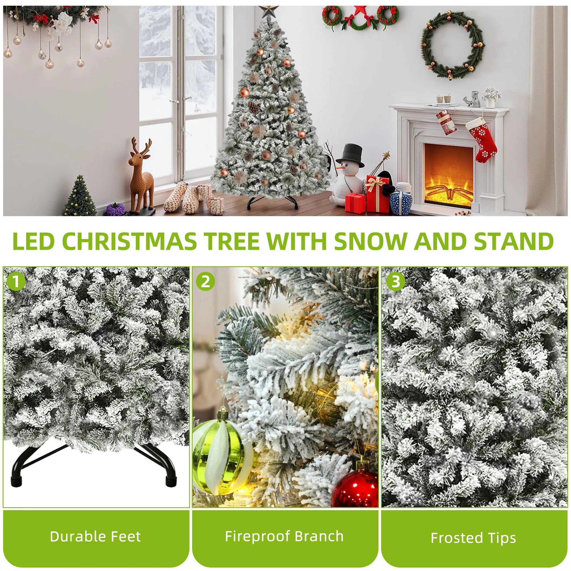 Balconera 6ft Pre-Lit Snow Flocked Christmas Tree - handmade