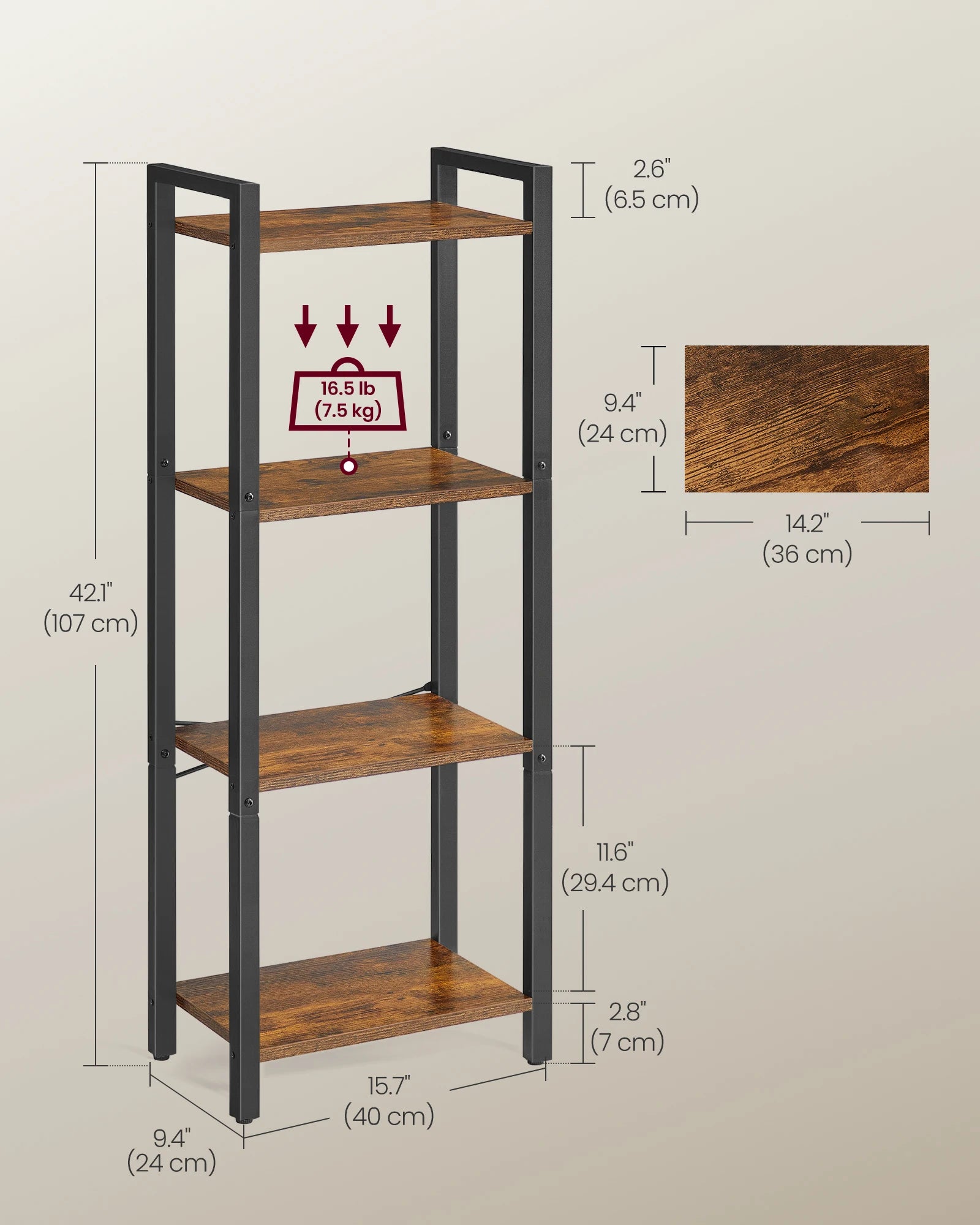 VASAGLE 4-Tier Bookshelf - handmade