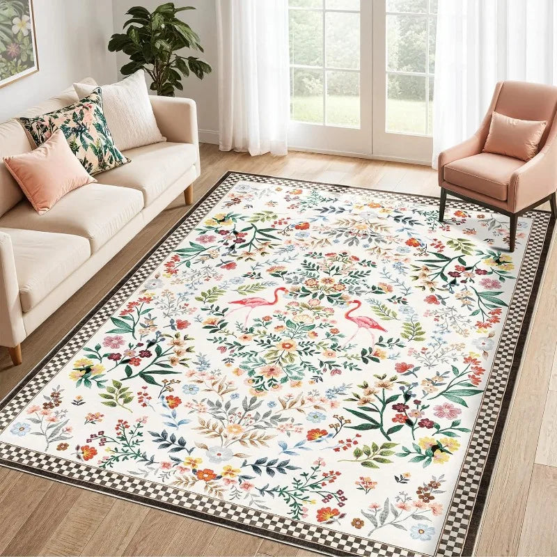 Floral Plaid Large Area Rug - handmade