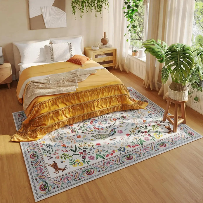 Floral Machine Washable Rug - handmade