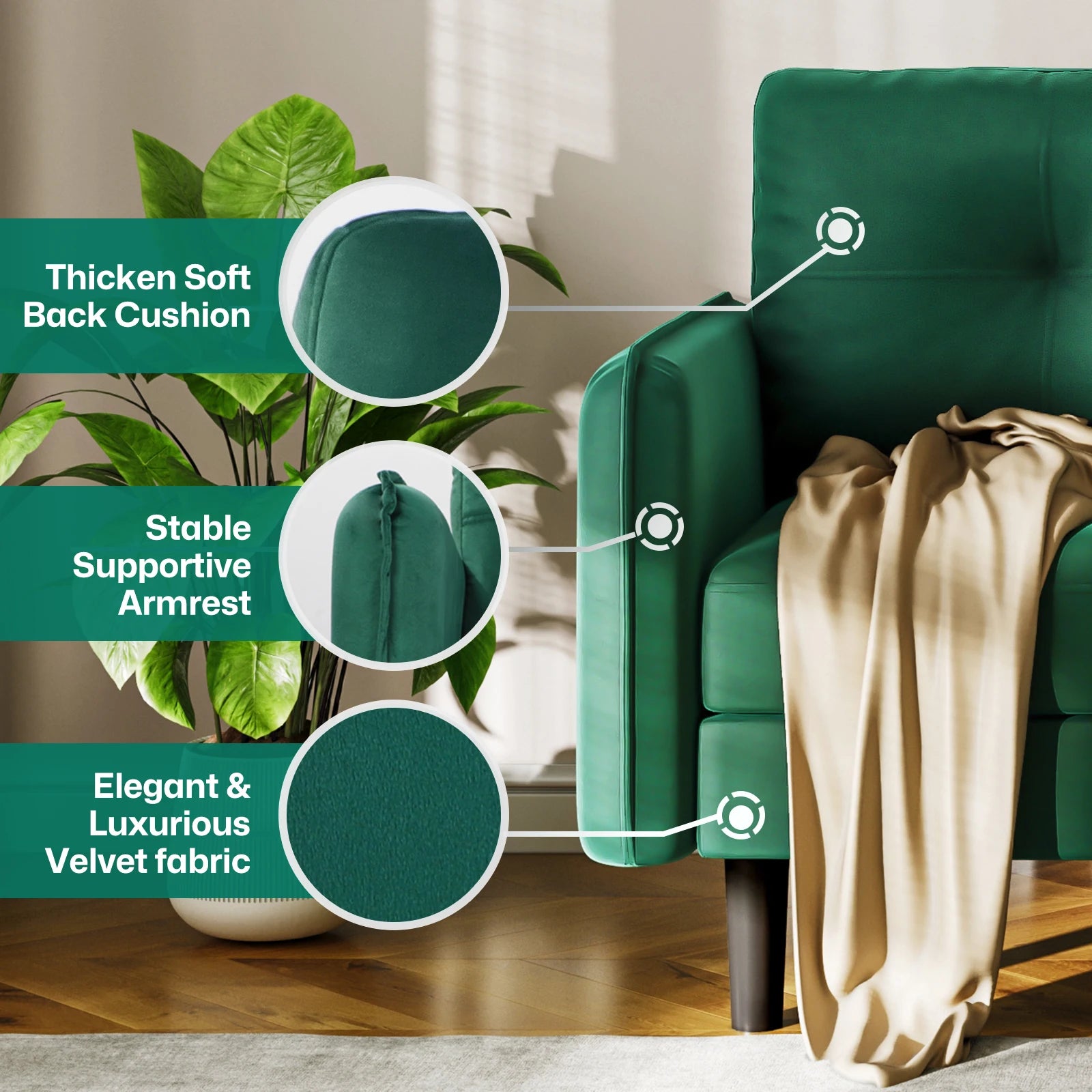 Velvet 2 Seater Sofa - handmade