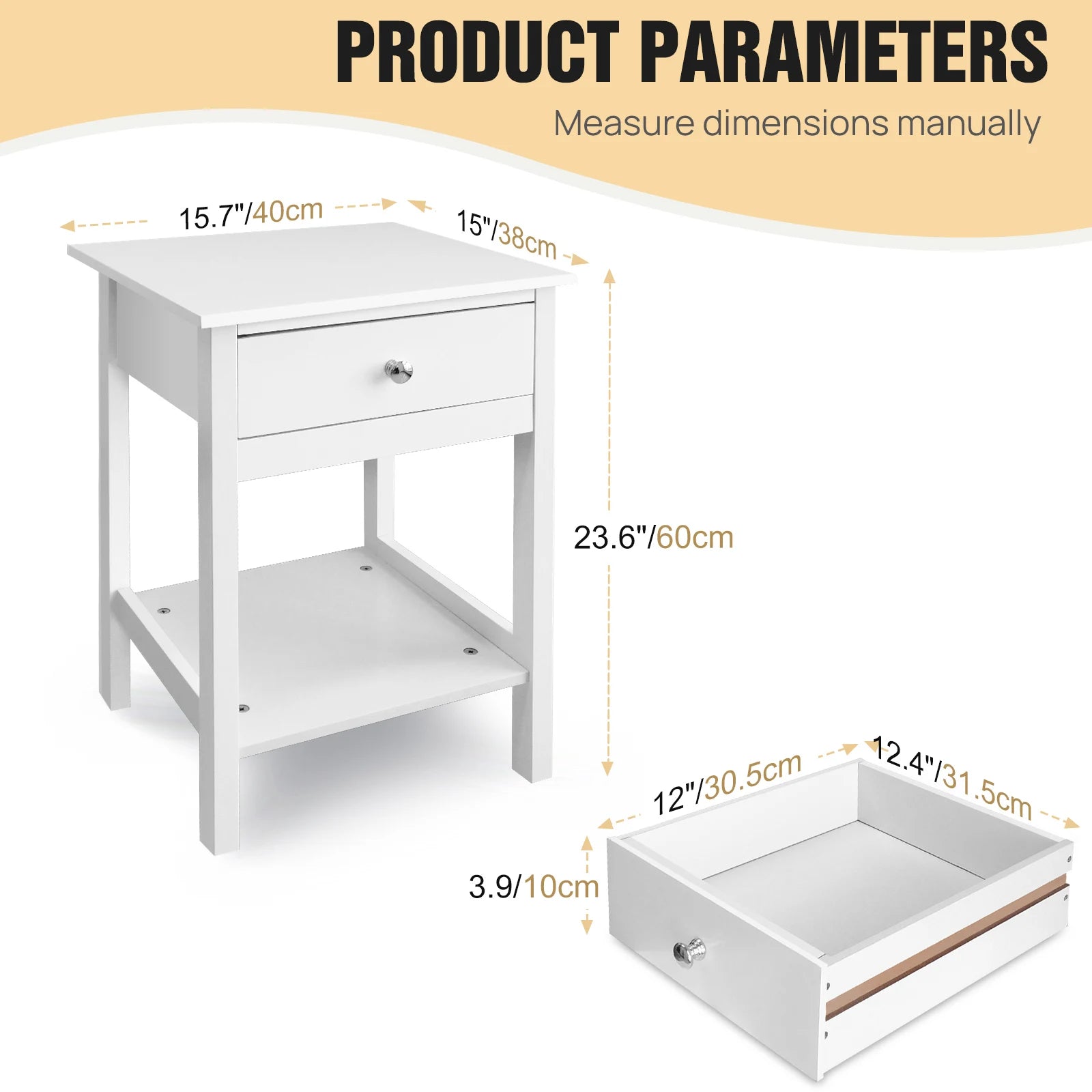 White Wooden Nightstand - handmade