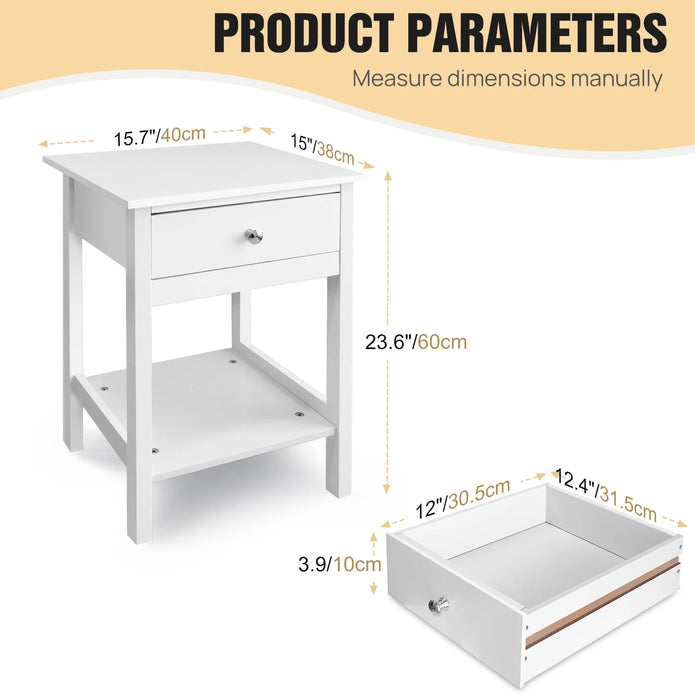 White Wooden Nightstand - handmade
