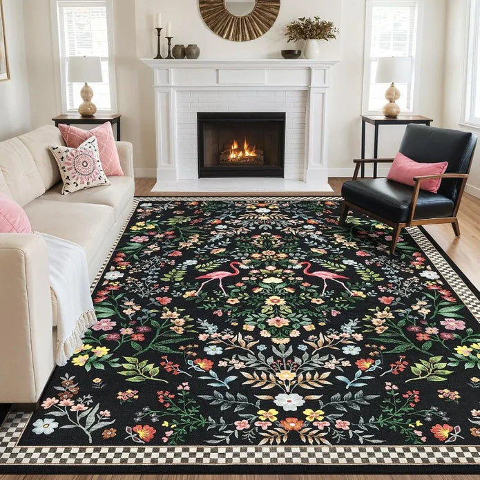 Floral Plaid Large Area Rug - handmade