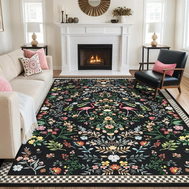 Floral Plaid Large Area Rug - handmade
