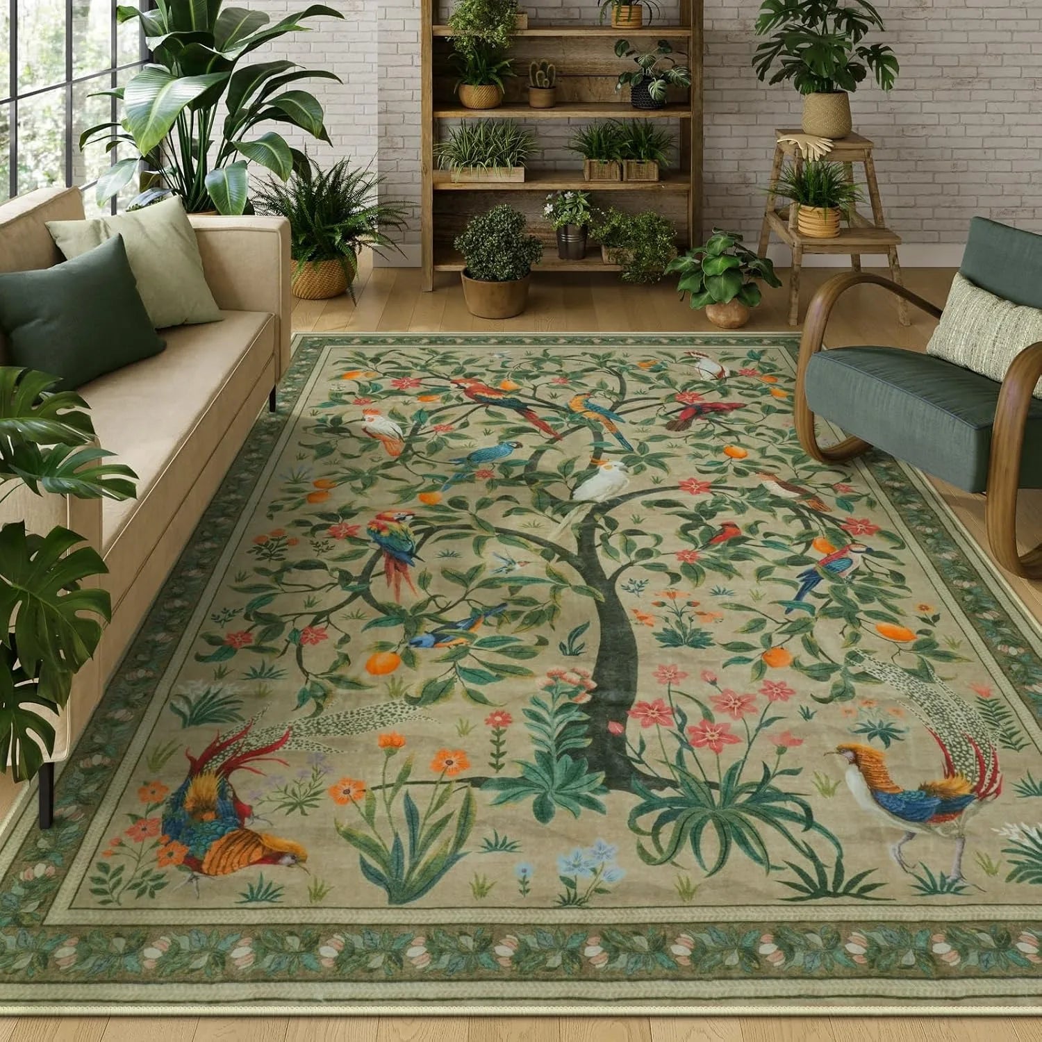 Botanical Bird Rug - handmade