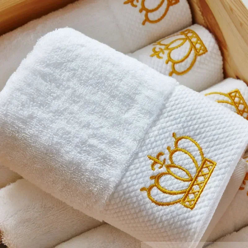 Luxury White Embroidered Crown Towel - handmade