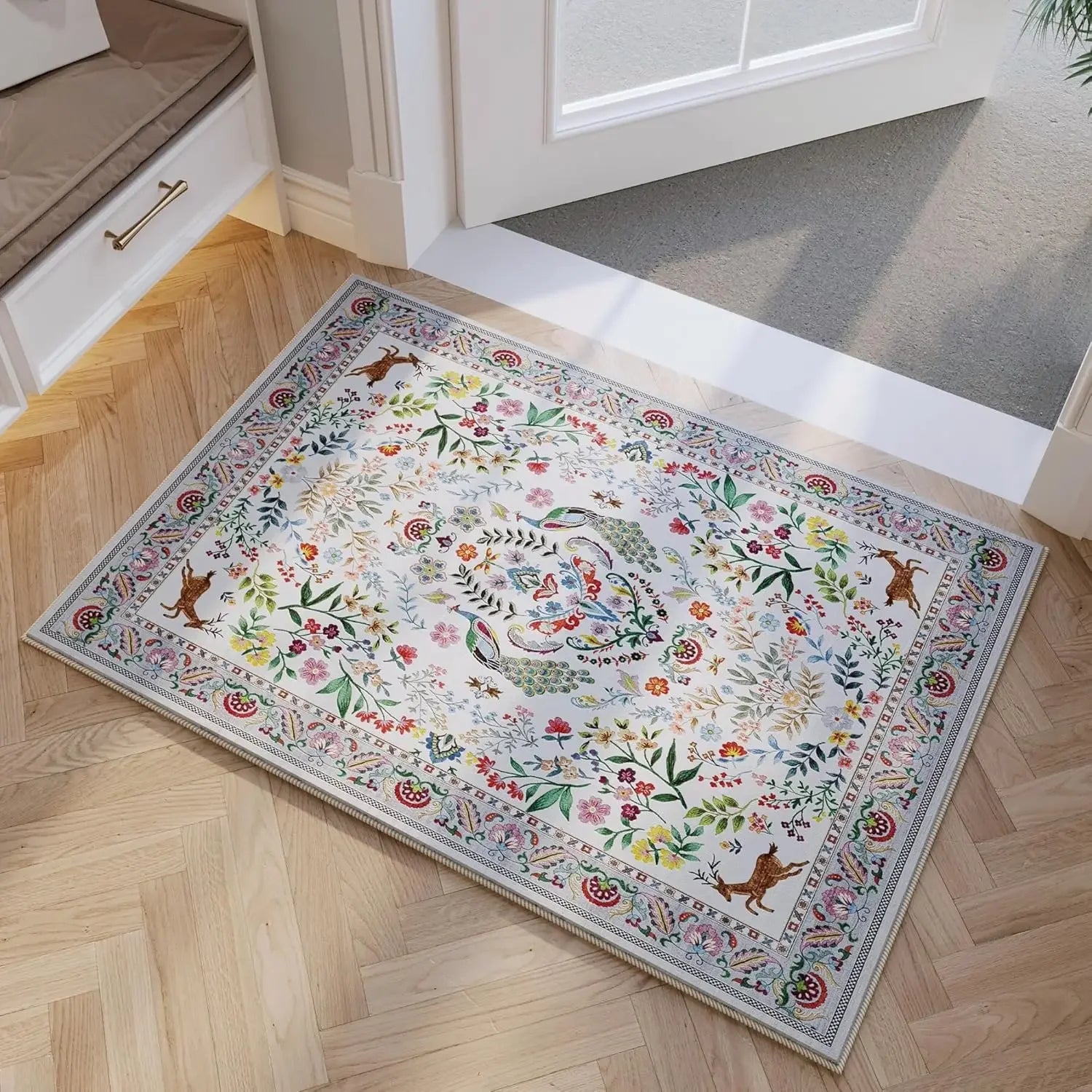 Floral Machine Washable Rug - handmade