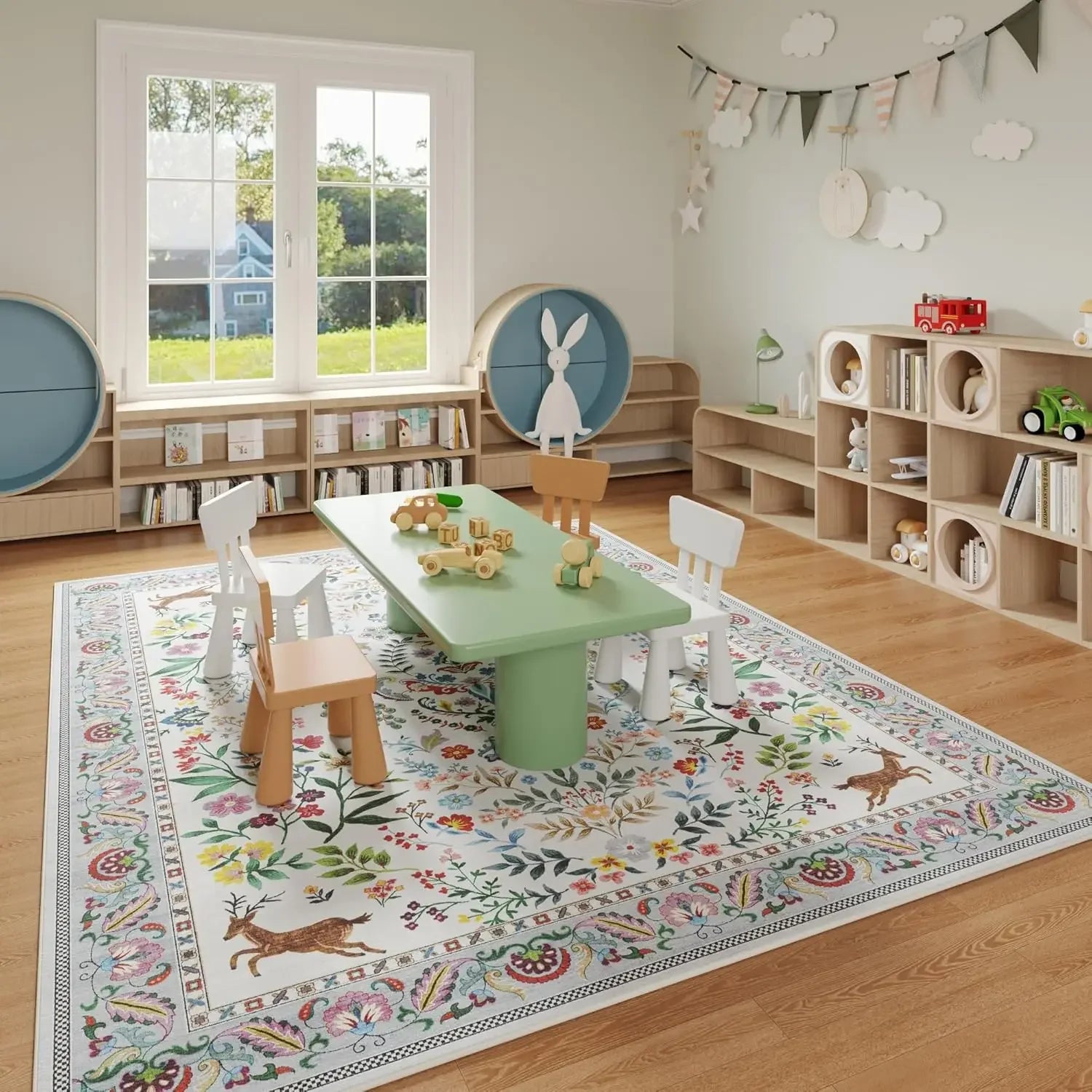 Floral Machine Washable Rug - handmade