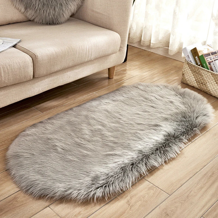 Oval Furry Plush Carpet - handmade