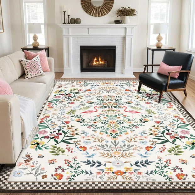 Floral Plaid Large Area Rug - handmade