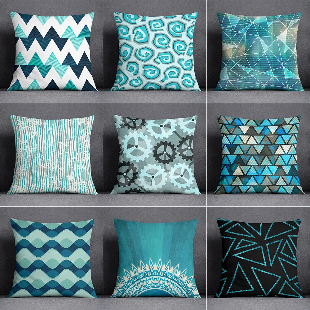 Blue Geometric Cushion Cover - handmade