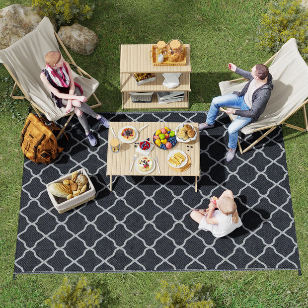 Outsunny Reversible Outdoor Rug with Carry Bag, Waterproof Plastic Straw Mat for Garden, Deck, RV, Picnic, Beach