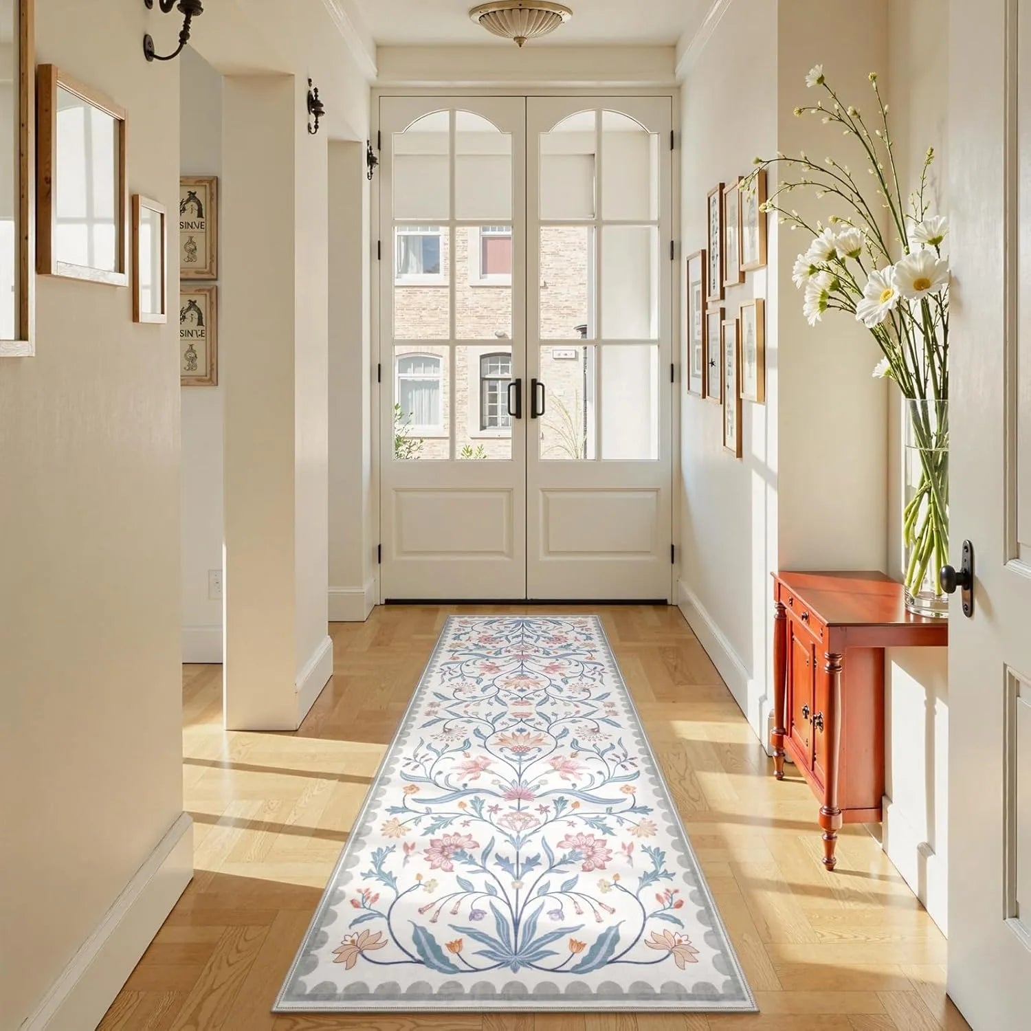 Bohemian Floral Hallway Runner Rug - handmade