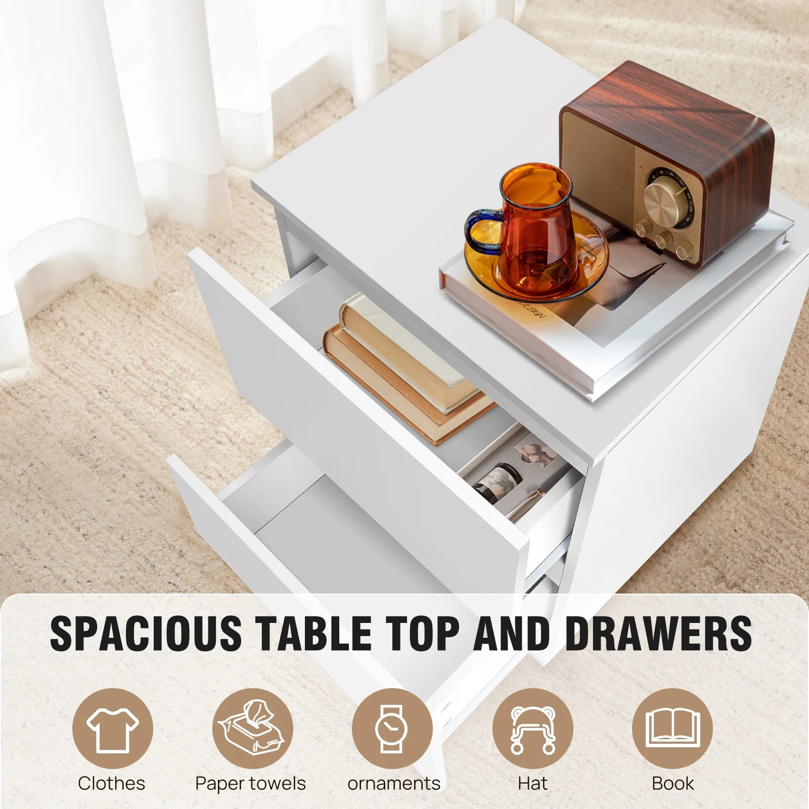 White Wooden Nightstand - handmade