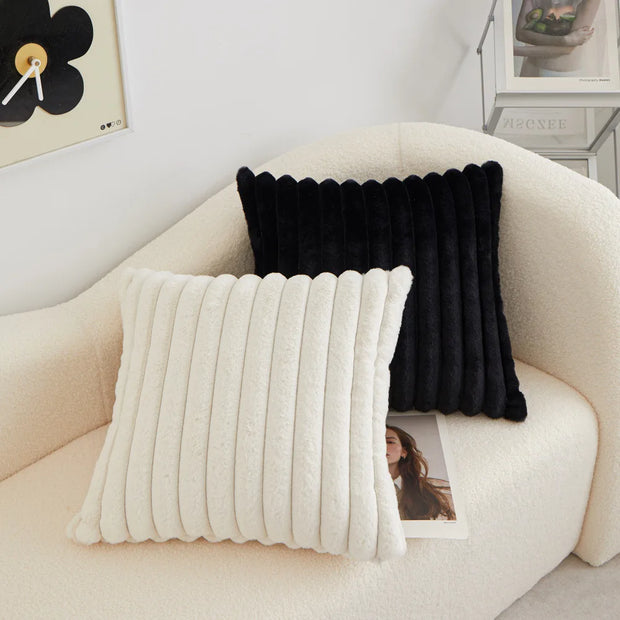 Faux Rabbit Fur Square Cushion Cover Pillowcase 45x45cm Striped Soft  Pillow Cover for Couch Sofa Bedroom Living Room Home Decor
