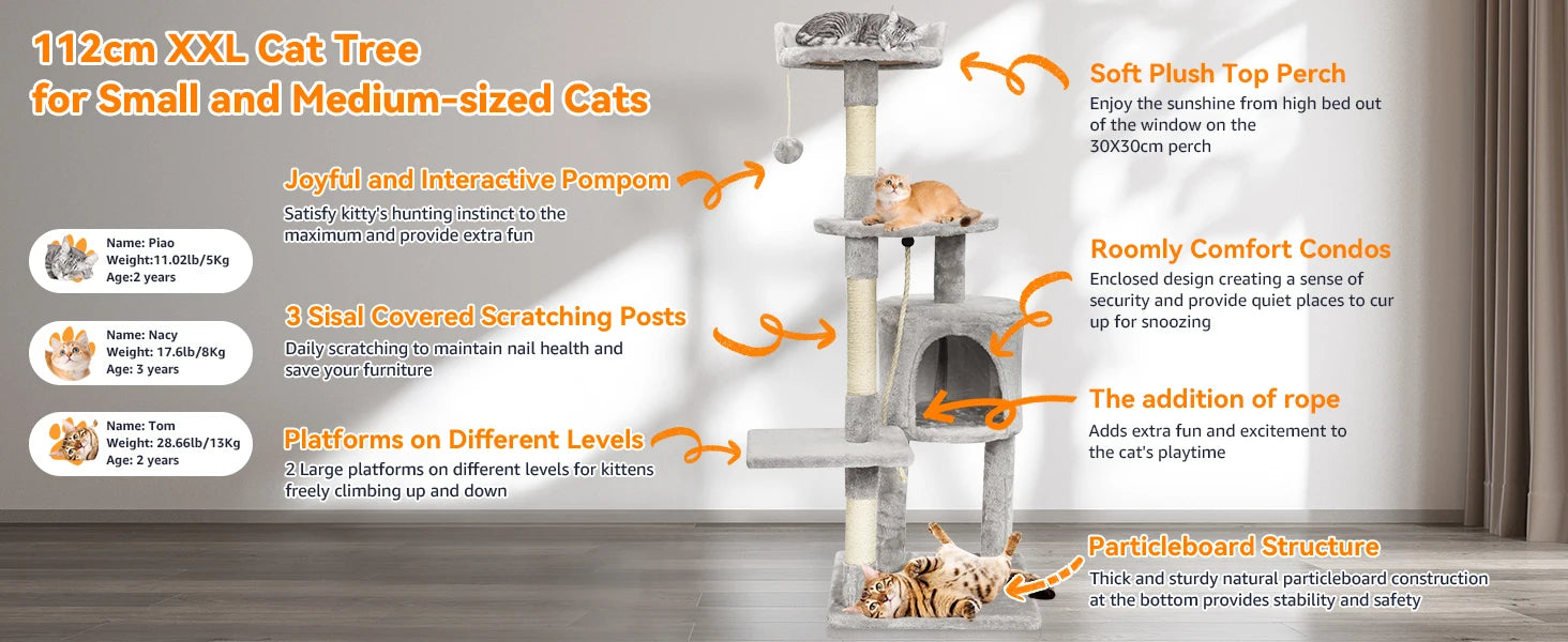 Passerscat Cat Tree Cat Tower With Toy For Indoor Cats Multi-Level With Scratching Posts Cat House Cozy Condo Padded Top Perches - handmade
