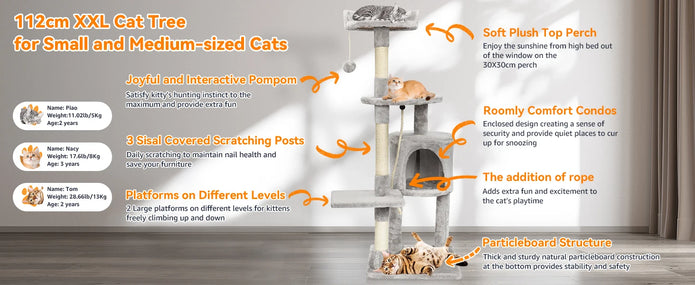 Passerscat Cat Tree Cat Tower With Toy For Indoor Cats Multi-Level With Scratching Posts Cat House Cozy Condo Padded Top Perches - handmade