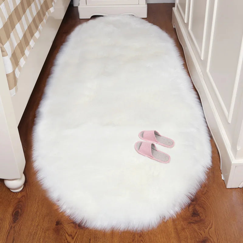 Oval Furry Plush Carpet - handmade