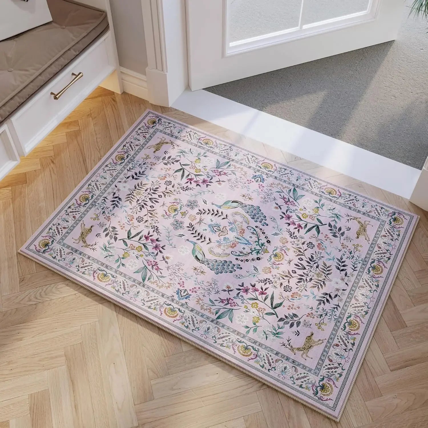 Floral Machine Washable Rug - handmade