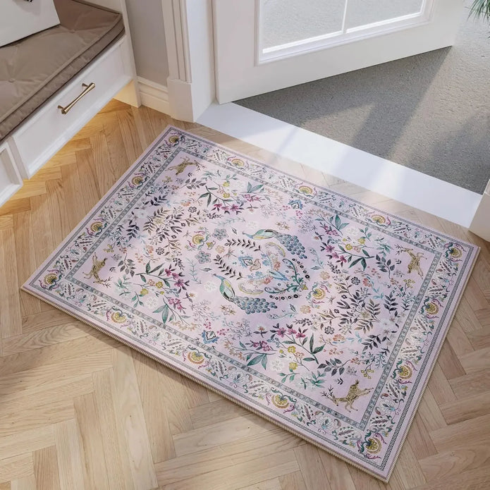 Floral Machine Washable Rug - handmade